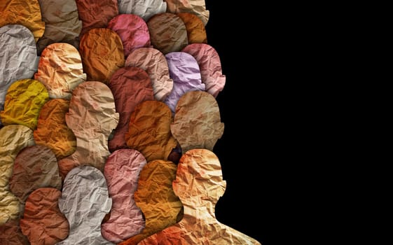 Diverse group of multiethnic multicultural people silhouette on dark background.