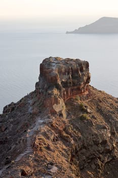 The beautiful caldera and Skaros rock view from Imerovigli terrace on Santorini, Greece