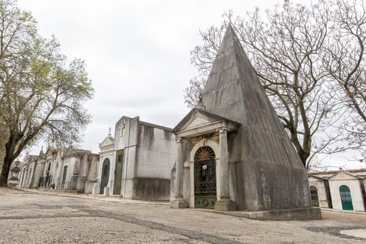 February 22, 2023 Lisbon, Portugal: Alto de Sao Joao Cemetery - Jazigo Da Familia Pizani. Mid shot