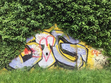 Beautiful street art of graffiti. Abstract color creative drawing fashion on walls of city. Urban contemporary culture. Culture youth protest.