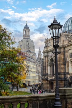The center of Dresden with the cupola of the iconic Frauenkirche church, Germany