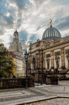 The center of Dresden with the cupola of the iconic Frauenkirche church, Germany