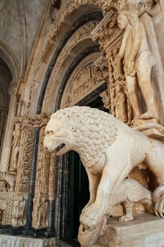 Iconic Radovan's portal of the cathedral in Trogir, Croatia