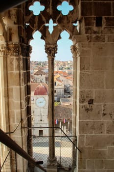 View from the bell tower of the cathedral in Trogir to the church St. Sebastian, Croatia