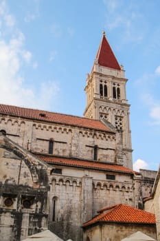 Bell tower of famous Saint Lawrence cathedral in Trogir, Croatia