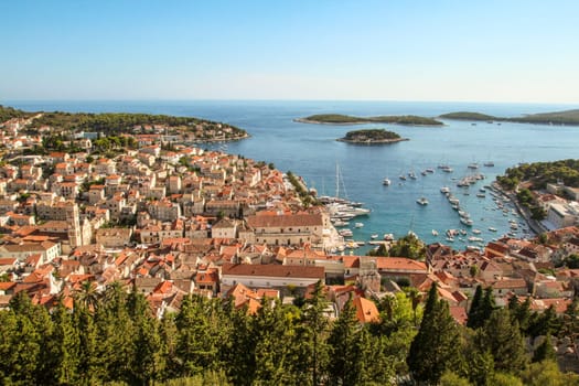 Scenic view from Hvar town, seen from Dr. Josip Avelini Park, Croatia
