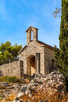 Scenic little chapel in the remoteness of the hills of Hvar island, Croatia