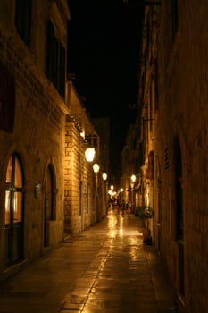 Scenic illumination of downton Dubrovnik at night, Croatia