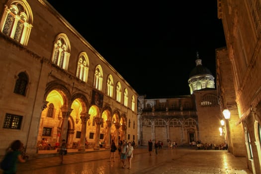Scenic illumination of downton Dubrovnik at night, Croatia