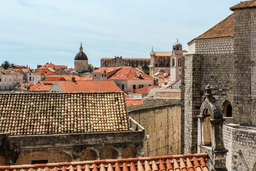 Cityscape of Dubrovnik and cupola of the cathedral, seen from the city wall, Croatia