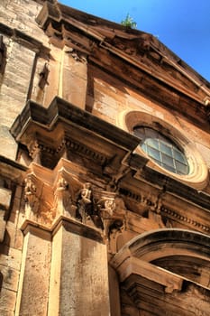 Typical facade of a baroque church, downtown Dubrovnik in Croatia
