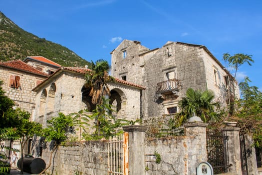 Old ruin of a villa in Perast at the bay of Kotor, Montenegro