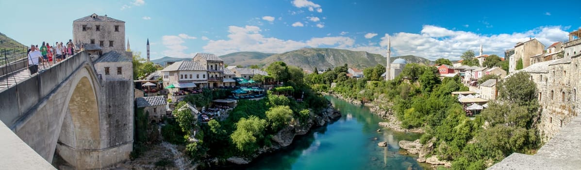 Rebuilt iconic ancient bridge in downtown Mostar, Bosnia Herzegovina