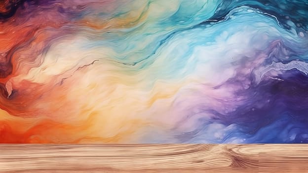 Wooden table with a painting on it