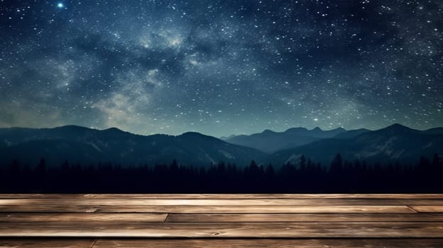 Wooden floor under a starry night sky
