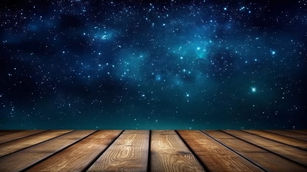 Wooden floor under a starry night sky