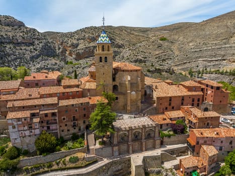 Aerial view Cathedral of Albarracin province of Teruel listed as beautiful towns of Spain