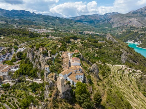 Panoramic aerial view from the Castle of Guadalest province of Alicante listed as beautiful towns of Spain