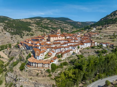 Aerial panoramic view of Linares de Mora province of Teruel listed as beautiful towns of Spain
