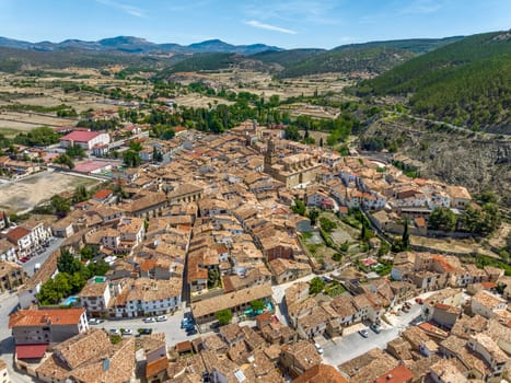 Aerial panoramic view of Rubielos de Mora province of Teruel listed as beautiful towns of Spain