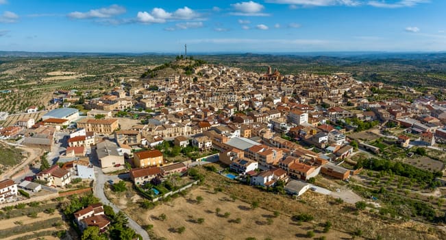 The town of Calaceite, in the province of Teruel, Aragon, Spain. Panoramic Aerial view