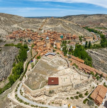 Panoramic aerial view from the Castle of Albarracin province of Teruel listed as beautiful towns of Spain