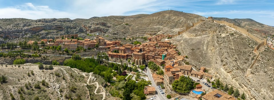 Great panoramic aerial view of Albarracin province of Teruel listed as beautiful villages of Spain