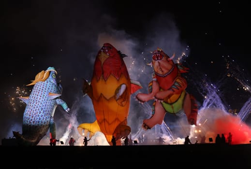 Cracow, Poland - June 4, 2022: Great Dragon Parade. The Great Outdoor Show on the Vistula River.