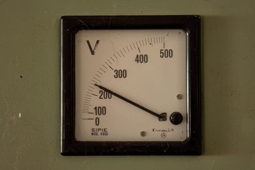 Milan, Italy 19 august 2023: Close-up of antiquated, obsolete high-voltage voltmeters showcasing industrial history.