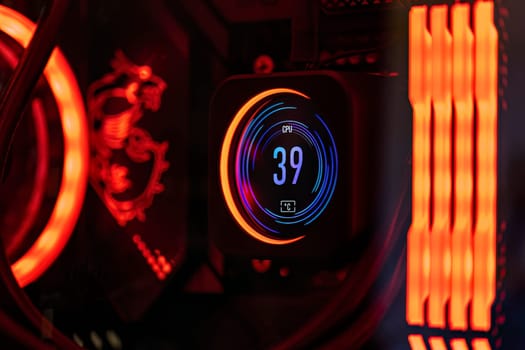 Milan, Italy 19 august 2023: A vivid view of a CPU's liquid cooling system inside a premium gaming computer.