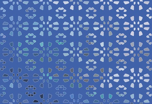 Vector floral seamless pattern from silver acanthus leaf Baroque scrolls embroidered with stitches on a dark indigo blue background. Scarf, bandana silk print design, wallpaper, wrapping paper