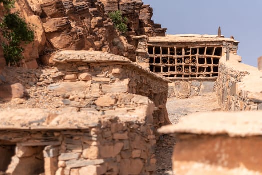 An old beehive in the Id Aissa agadir, an old granary in Amtoudi, Morocco