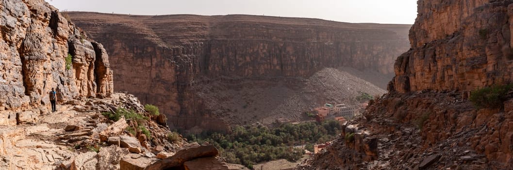 Panoramic view of famous Amtoudi gorge in the Anti-Atlas mountains, Morocco