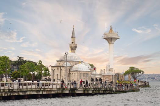 Istanbul, Turkey - May 5, 2023: Semsi Pasha Mosque, an Ottoman mosque located in the district of Uskudar, on the Asian side of Bosphorus Strait, designed by Ottoman imperial architect Mimar Sinan