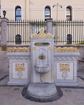 Back side of ablution fountain, located outside Vilayet Mosque or Nalli Masjid, a 19th century small mosque built by Imam Ali Efendi, located at Ankara Street, Sirkeci neighborhood, Istanbul, Turkey