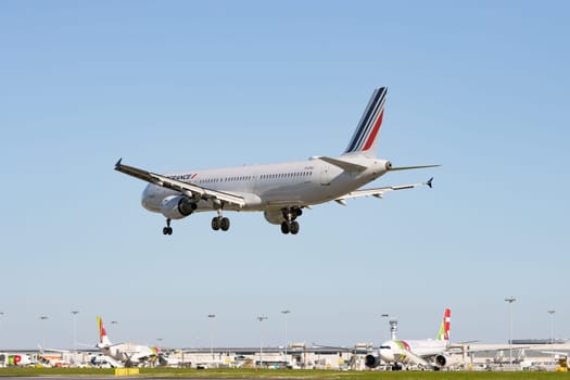 1 December 2022 PORTUGAL, LISBON: AIRFRANCE passenger plane took off the runway. Mid shot