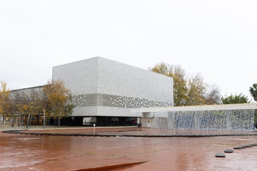 PORTUGAL, LISBON 12 December 2022: entrance to the white building of the Lisbon Aquarium. Mid shot