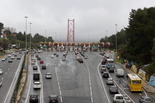 20-12-2022 PORTUGAL, LISBON: highway pass for cars and trucks. Mid shot
