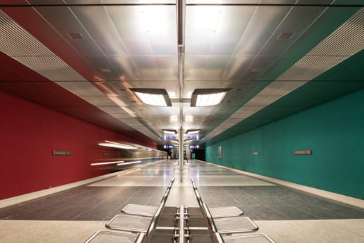 MUNICH, GERMANY - JANURAY 01, 2023 - Colorful subway station Wettersteinplatz in Munich, Bavaria, Germany