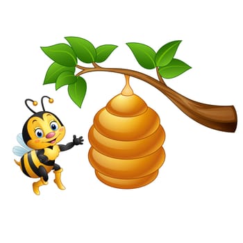 Cartoon bee and a beehive