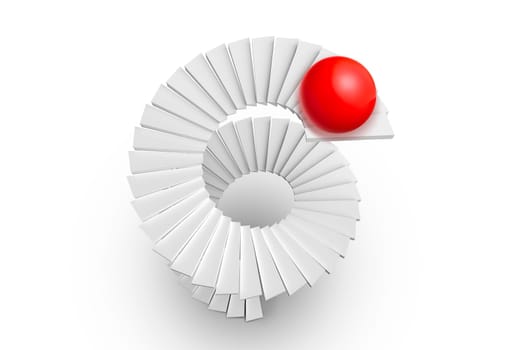 spiral staircase and red sphere on white background