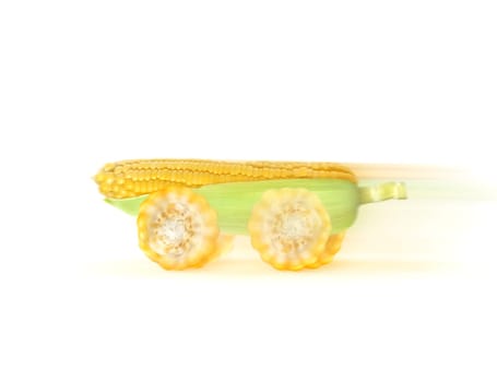 Corn moves fast on a side view