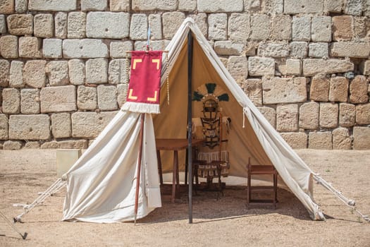 Roman legionary officer tent. Replica of tents used in the campaigns of the roman army
