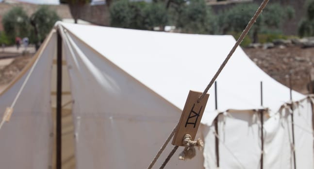 Roman legionary tent or contubernium. Replica of tents used in the campaigns of the roman army
