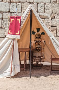 Roman legionary officer tent. Replica of tents used in the campaigns of the roman army