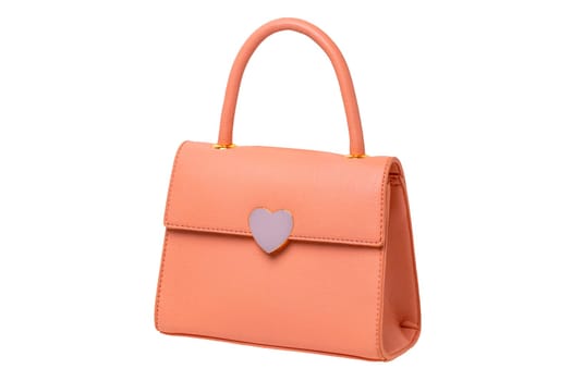 Stylish women's handbag. A fashionable female orange luxury handbag isolated on white. Fashionable womans accessories. Advertising.