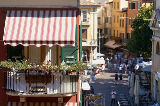 Balcony of a Hotel in the old town of Malcesine on the shore of Lake Garda in Italy