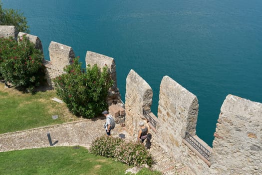 View from the tower of the Scaligerburg, Scaliger Castle on the shore of Lake Garda in Malcesine to the complex below