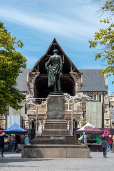 CHRISTCHURCH, NEW ZEALAND - DECEMBER 16, 2022 - Ruin of famous Christchurch Cathedral after the earthquake of 2011, South Island of New Zealand
