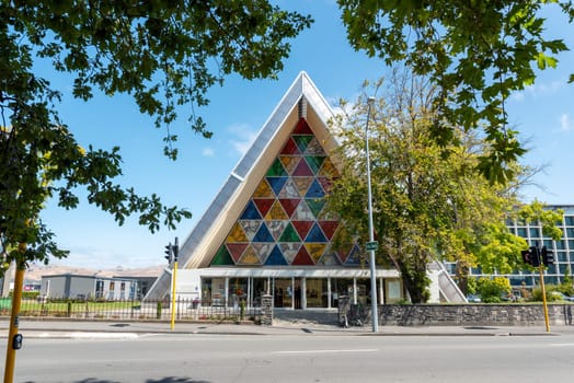 CHRISTCHURCH, NEW ZEALAND - DECEMBER 16, 2022 - Famous Cardboard Cathedral of Christchurch, New Zealand